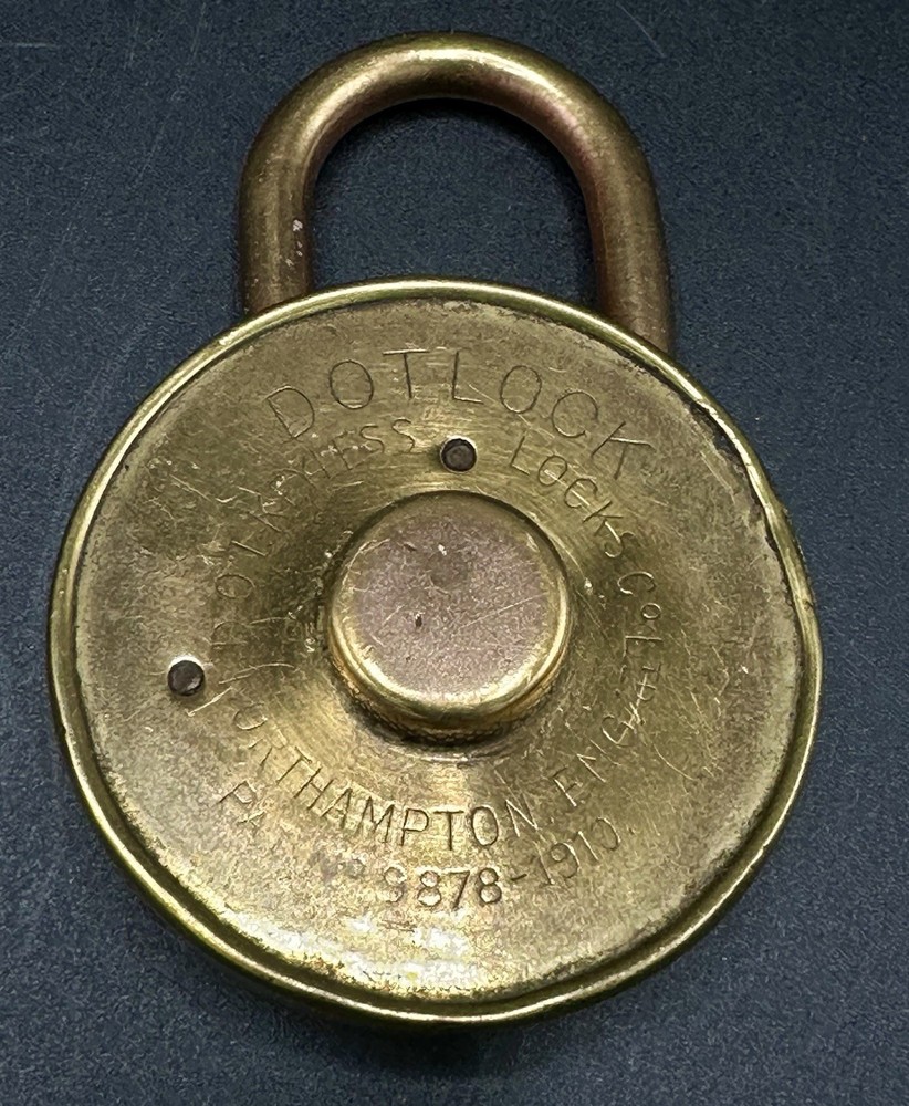 c1910 Antique Brass Padlock Dot Lock Keyless Locks Co Ltd Nottingham