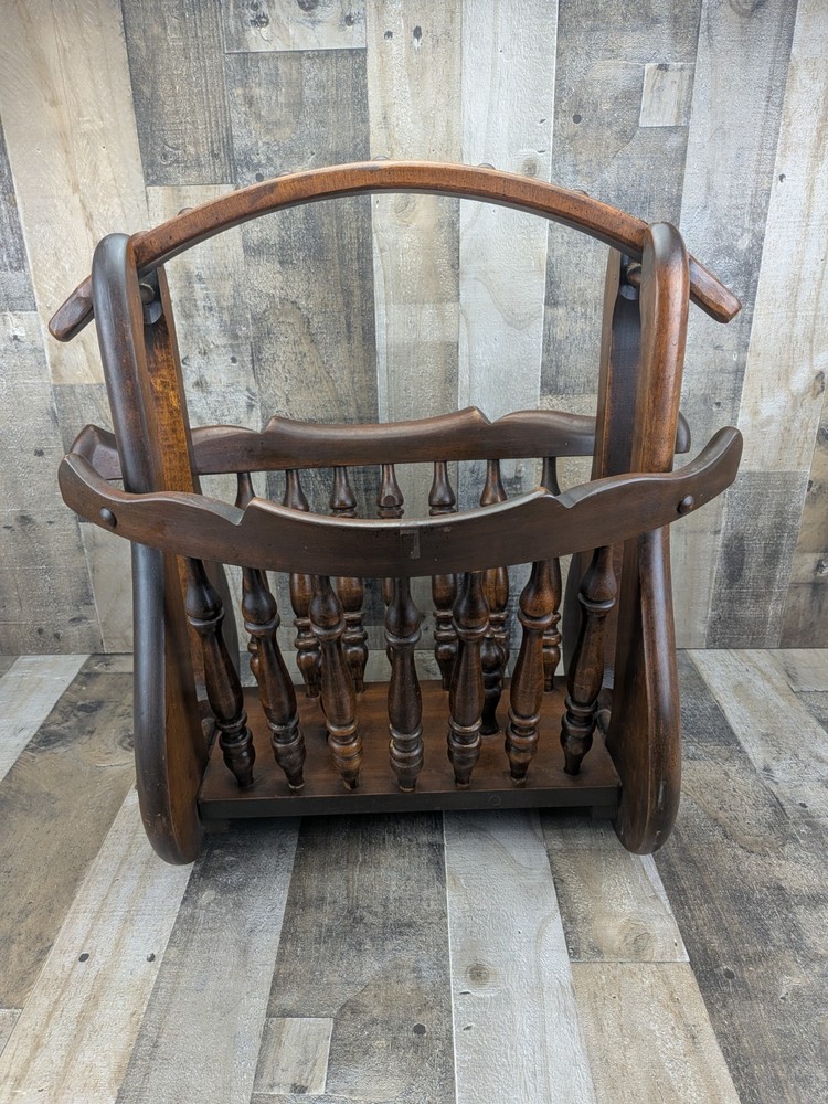 Vintage MCM Solid Wood Magazine Rack Holder Spindles