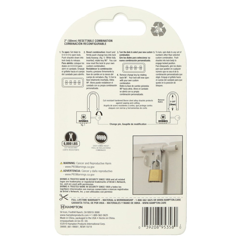 COMBINATION LOCK Solid Brass, 50Mm Resettable Padlock with 1 In Shackle