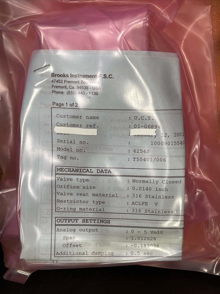 Brooks 6256S Smart Mass Flow Controller MFC, Hydrogen 2SLPM. Normally closed val