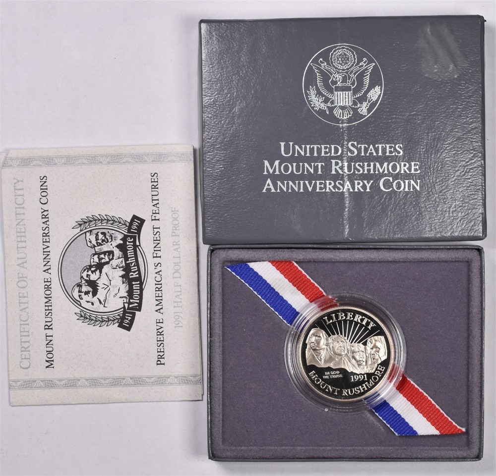 1991 Mt. Rushmore Clad Commemorative Half Dollar - Proof With Box & COA