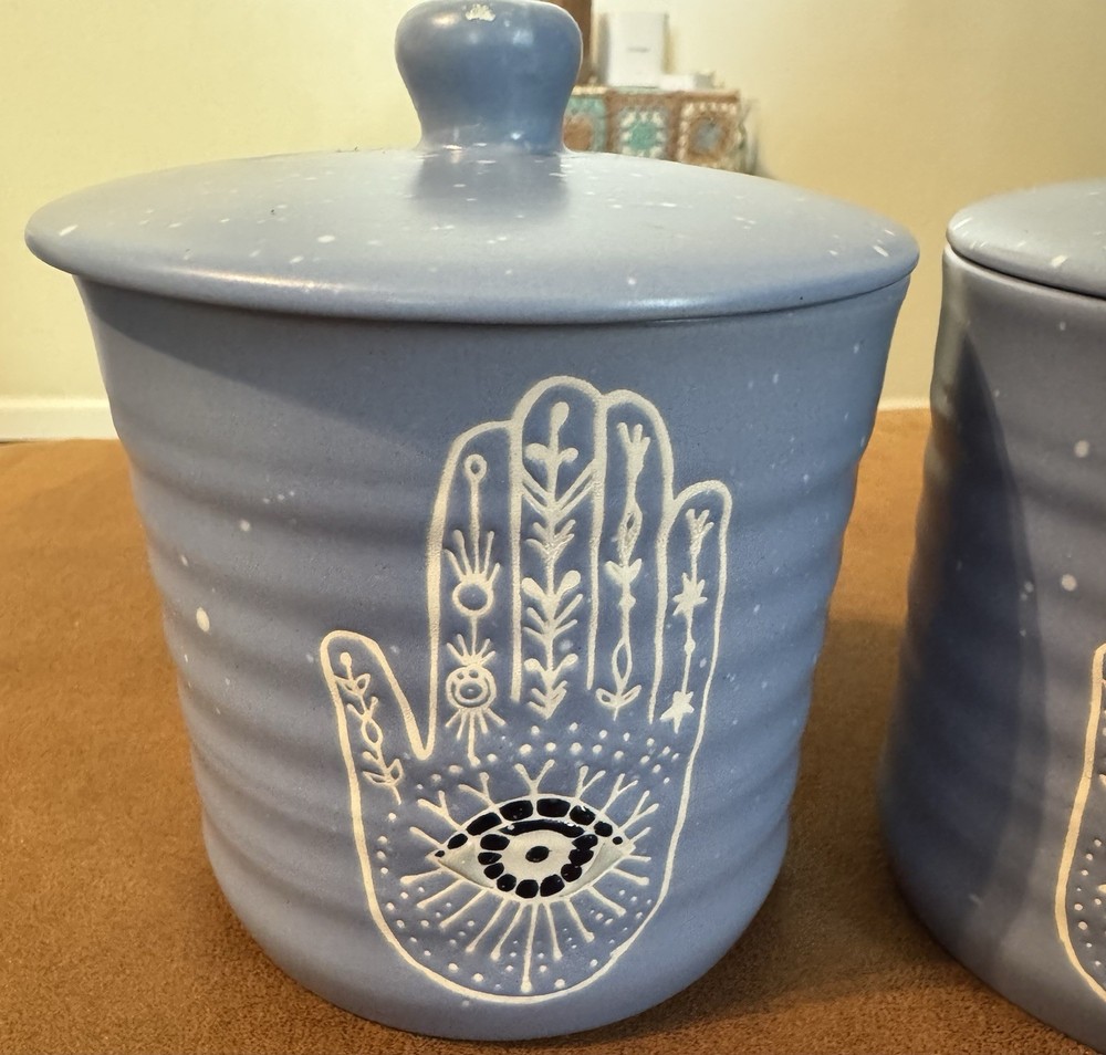 Hamsa Hand Ceramic Jars Set Of 2