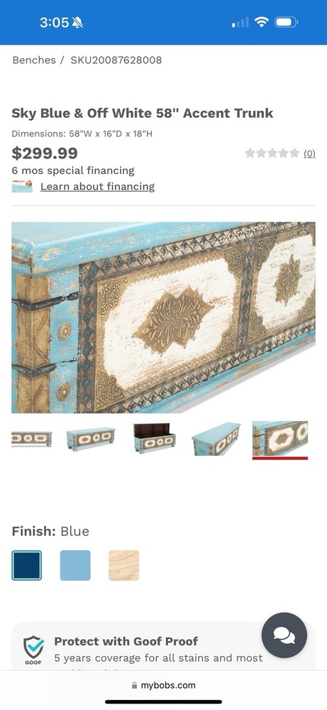 Sky blue and off white 15” accent trunk