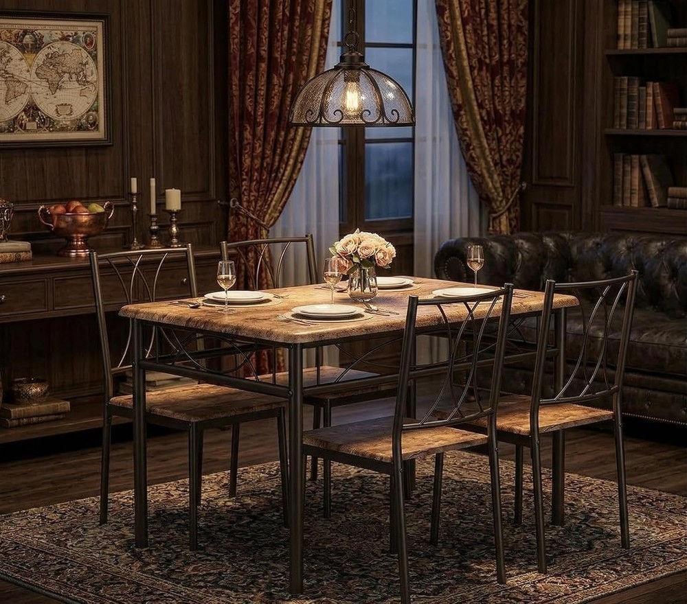 Small Rectangle Dining Table Set 4 Kitchen Table W/ 4 Upholstered Chairs