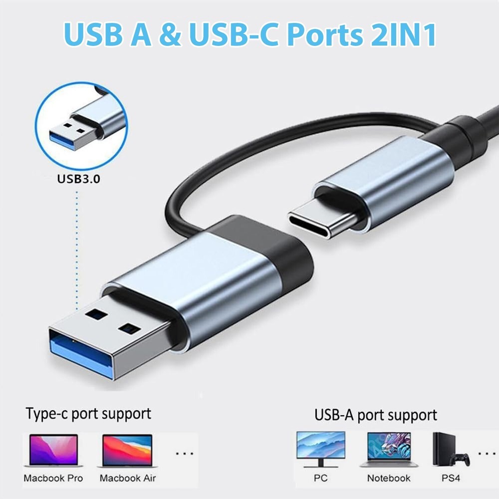 Adapter USB C HUB Type 8 Port 5G Speed Multi USB Splitter For PC Laptop Macbook