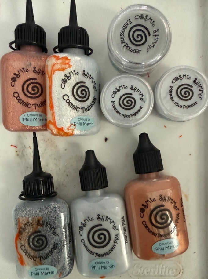 PIXIE / Embossing POWDER glitter glue PVA / Cosmic Shimmer LOT/ 9 mixed media
