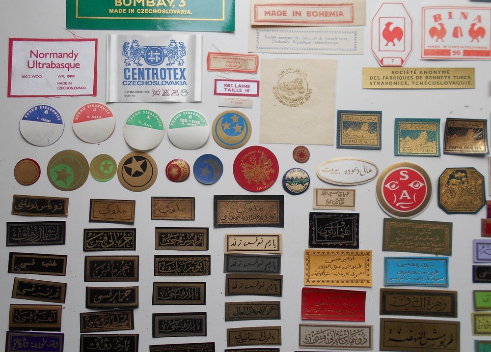 220 Original Vintage Fez Labels - Inner, Side and Advertising.