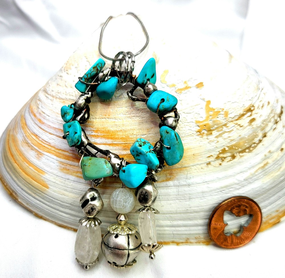 Turquoise Chip & Clear Quartz Pendant