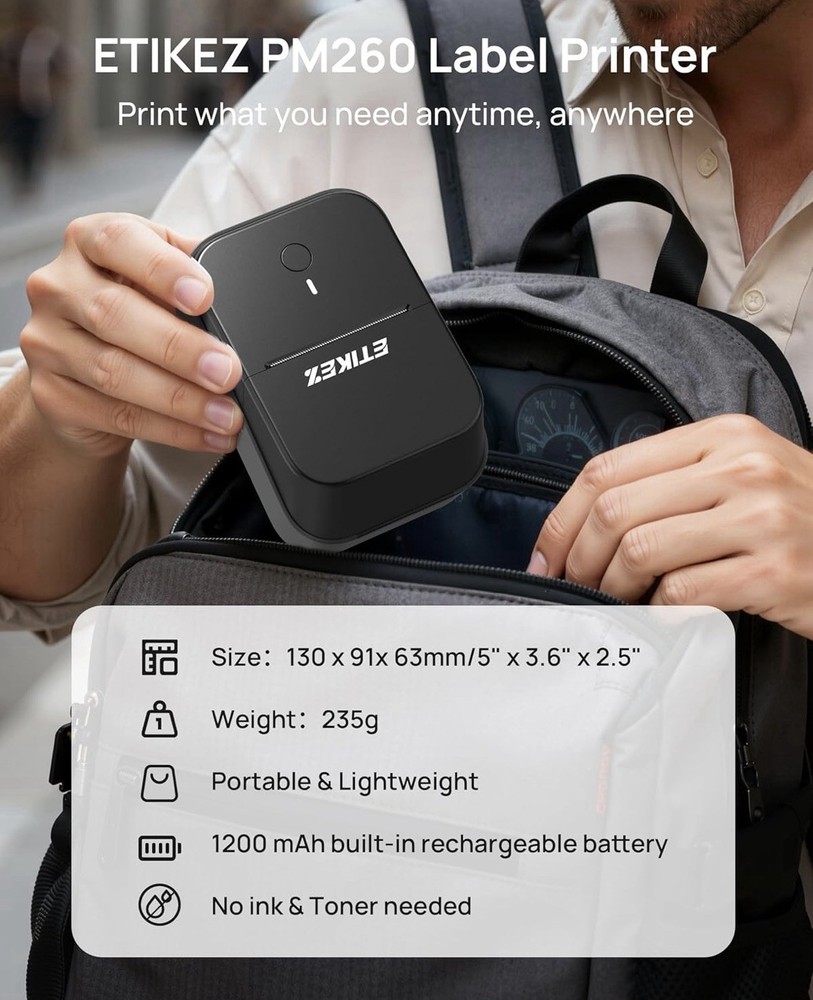 PM260 Thermal Label Maker Machine, 2 Inch Label Maker Bluetooth Label Printer