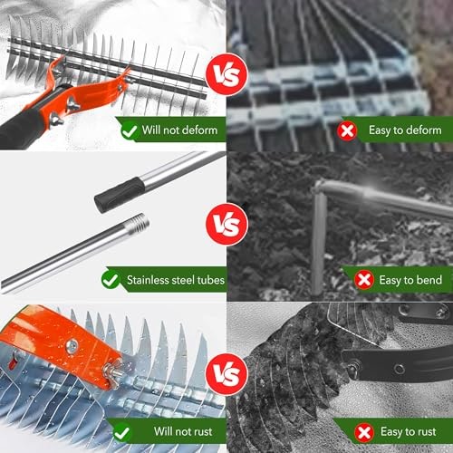 Thatch Rake,15" Lawn Dethatcher Rakes,Dead Grass Remover,Manual Medium Orange