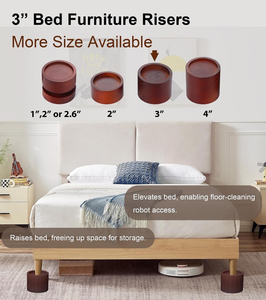 Solid Pine Wood Bed Risers 3 Inch Lift Durable Furniture Risers for Beds Sofa...
