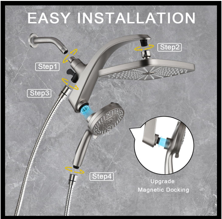 High-Pressure Rain Shower Head – Handheld & Fixed Combo with Magnetic Docking