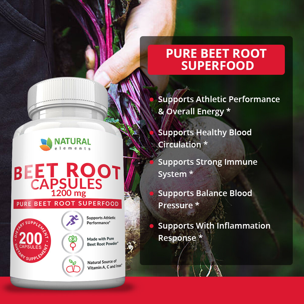 Beet Root Capsules - 1200mg per serving - 200 Capsules - 3 Month Supply