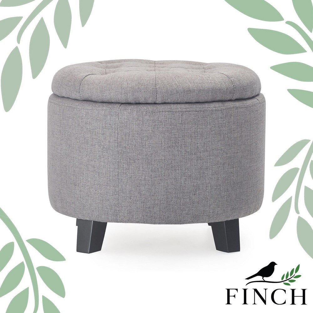 Bennett Upholstered Button Tufted Storage Ottoman Small Space Ivory