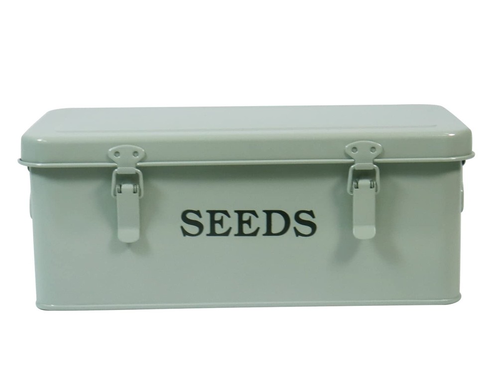 Seed Storage Box Metal Container Organizer, 4-Compartment Garden Seed Box wit...
