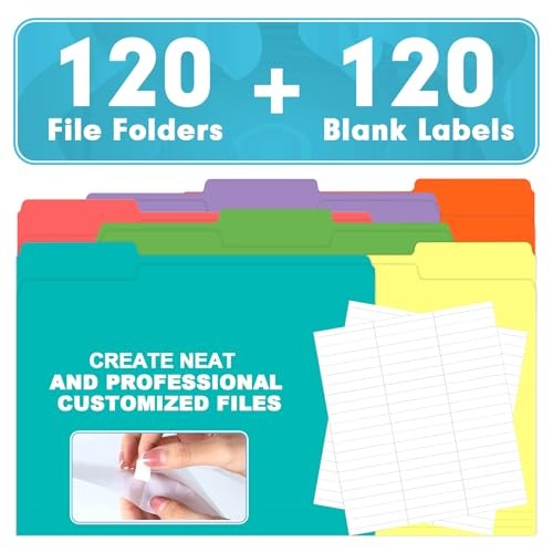 File Folder, 120 Pack 1/3 Cut Tab File Folders, Colored File Folders Great