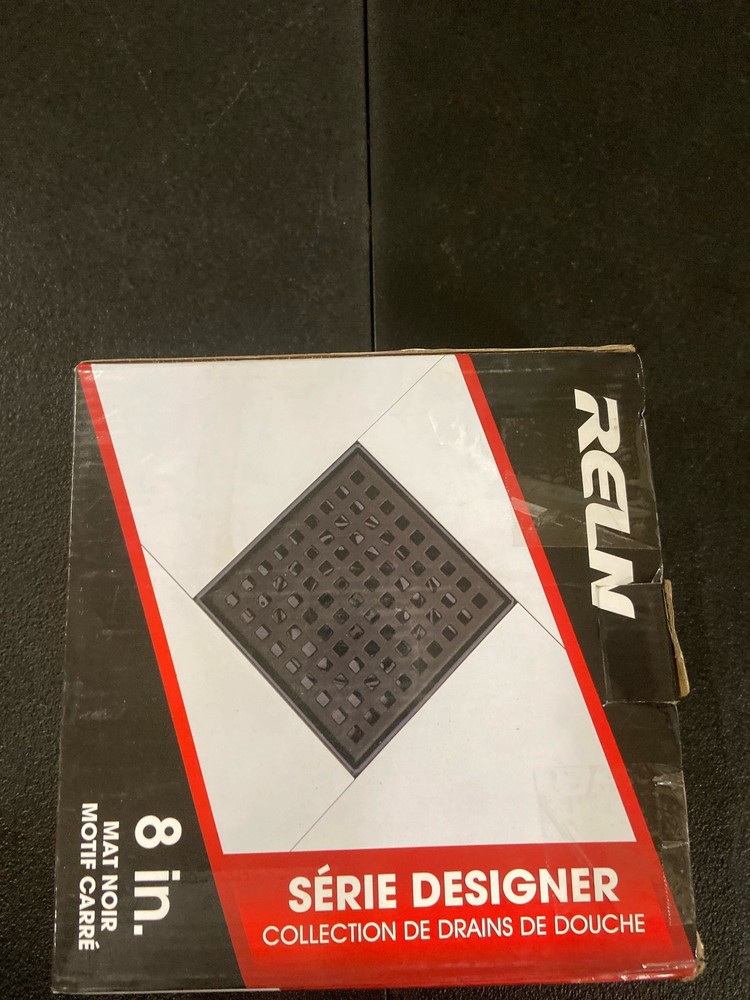 Reln FD0802SQBK 8"x8" Matte Black Shower Drain with Square Pattern Cover