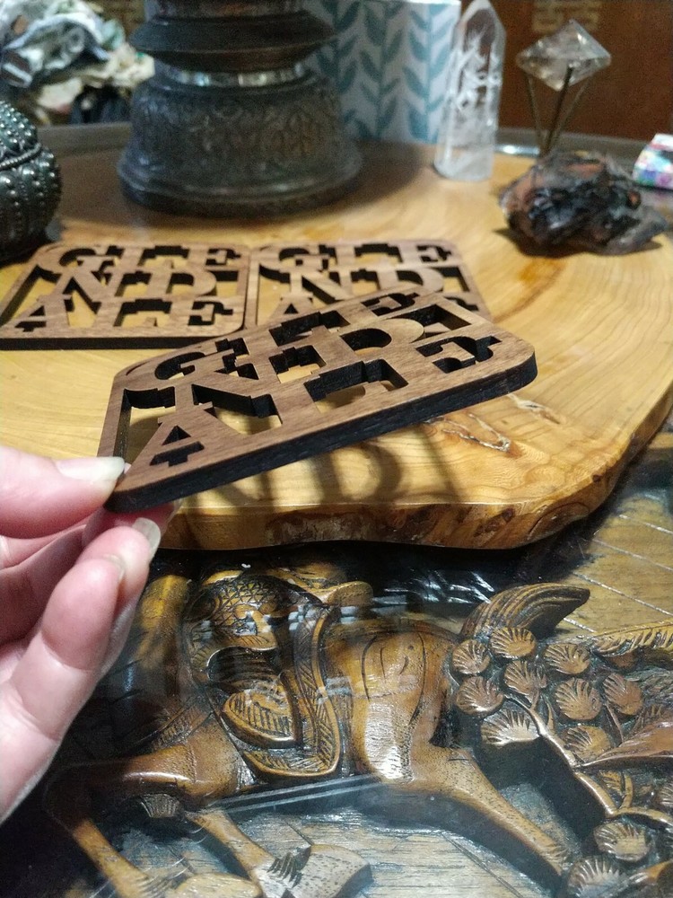 Grainwell laser cut wood coasters. Glendale, OH