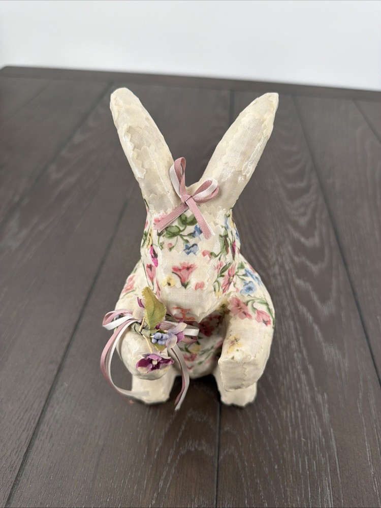 Vtg Paper Mache Easter Bunny With Floral Designs.