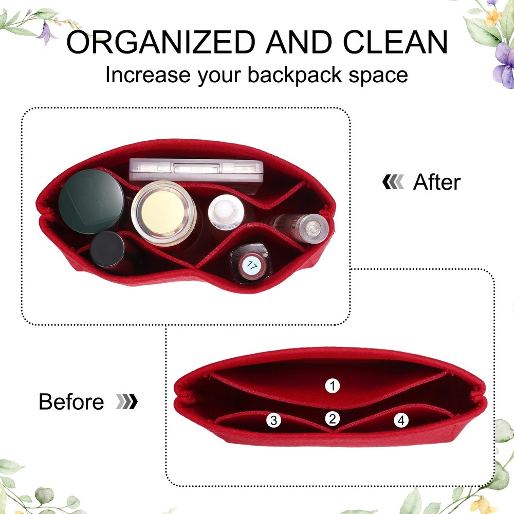 Purse Organizer Insert, Mini Felt Handbag Organizer, Red