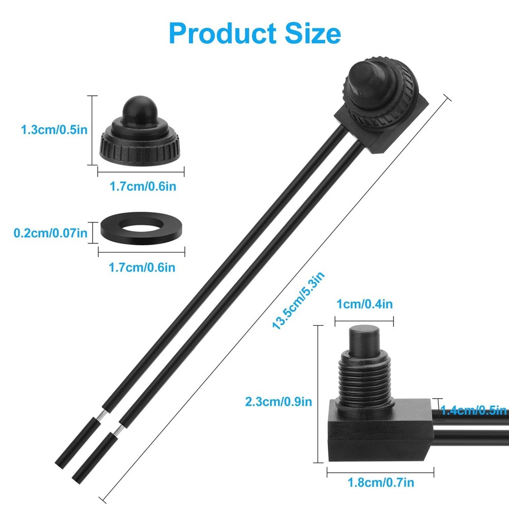 10 Pieces IP67 Waterproof Switch 4.5" Cord for Push Button Motorcycle Accessory