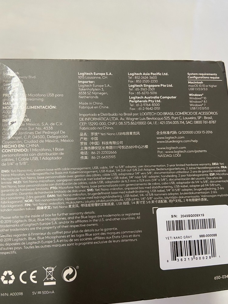 LOGITECH BLUE YETI NANO Shadow Gray Recording Streaming USB Microphone