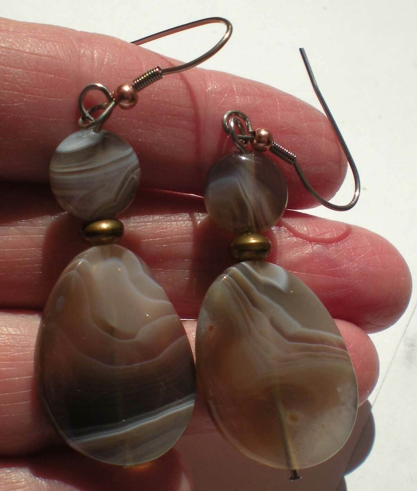 Botswana Agate Bead Earrings - Balance, Grounding, Healing e112