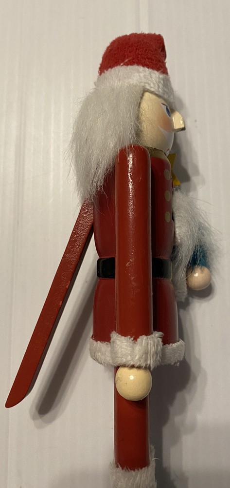 9" Wood Santa Nutcracker Figurine Christmas Tree EUC