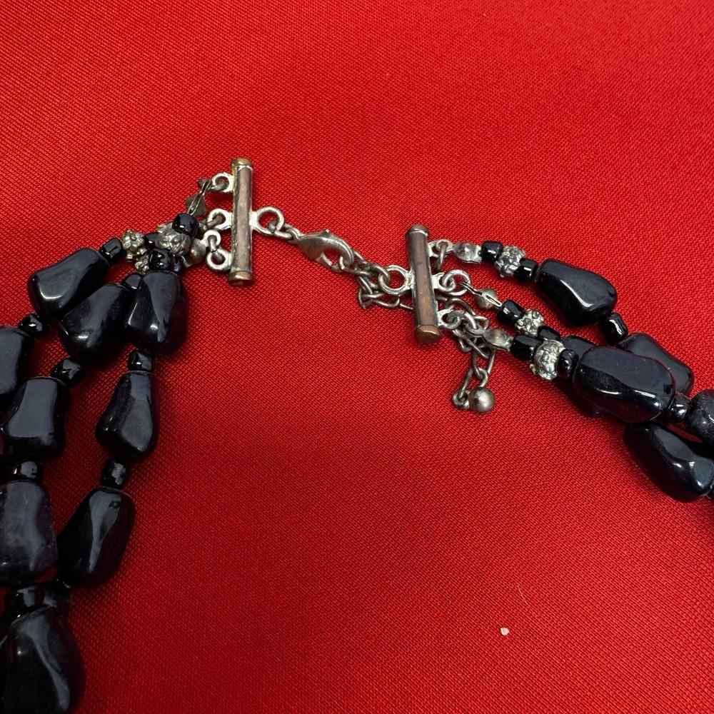 Three Strand Vintage Black Bead Necklace