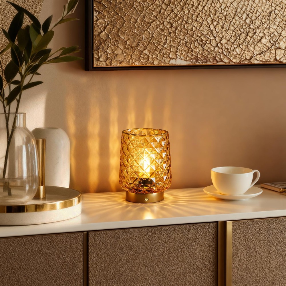 Cordless Rechargeable Table Lamp, Dimmable Portable Night Light with Diamond ...