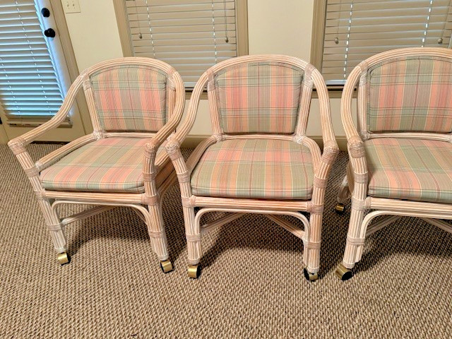 Vintage McGuire Wheat Sheaf Dining /Breakfast Table W/4 Rolling Chairs