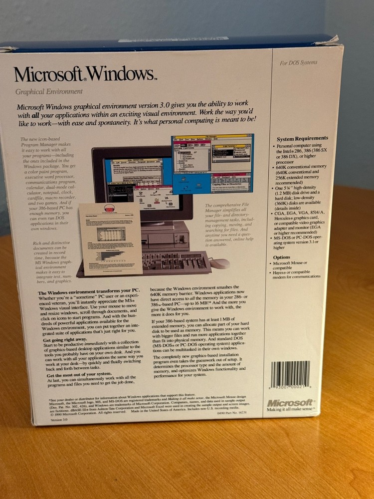 Vintage Microsoft Windows Operating System 3.0 - 5.25" Floppy Version - Mint