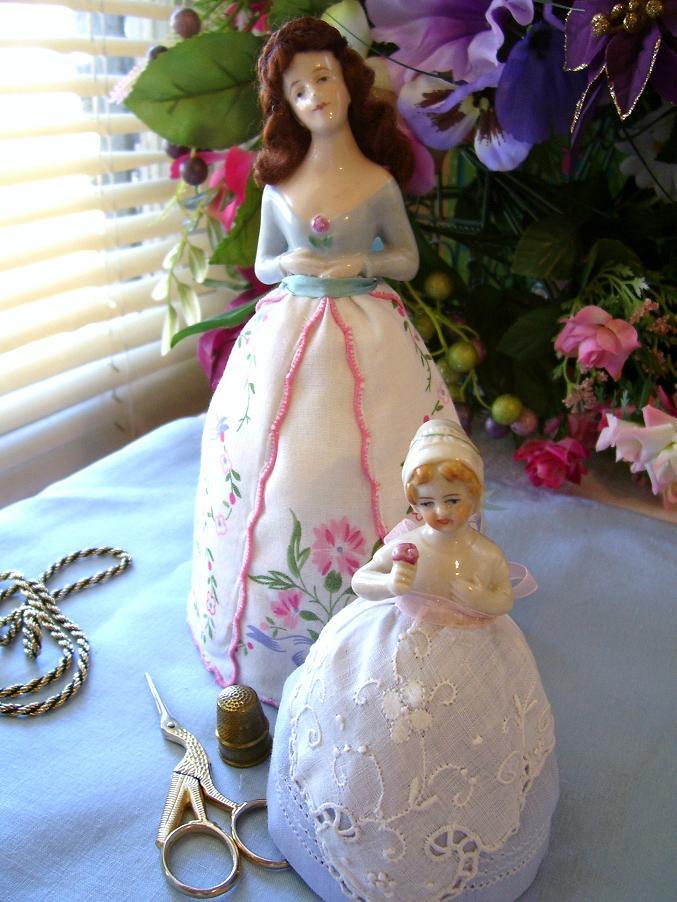 Half Doll, Pincushion, Pattern using Old Linens or Hanky's,