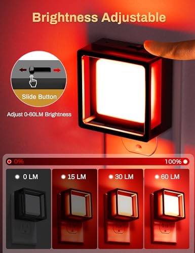 DORESshop Red Night Light [2 Pack], Dusk to Dawn Sensor, Adjustable Brightness