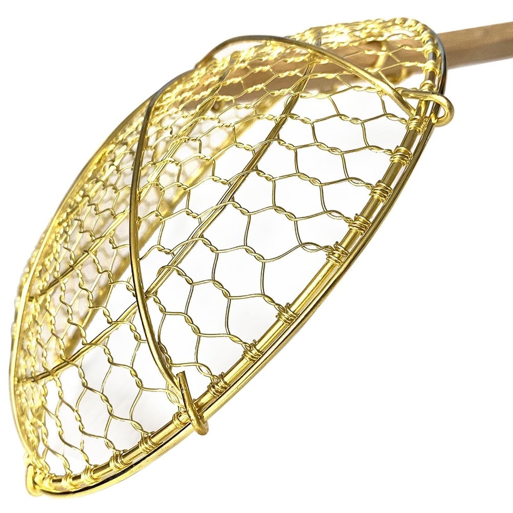 Sunrise Kitchen Supply 6" Round Brass Spider Strainer with Bamboo Handle