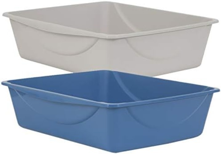 Lightweight Cat Litter Pan with Wide Base - Small Blue/Gray Design
