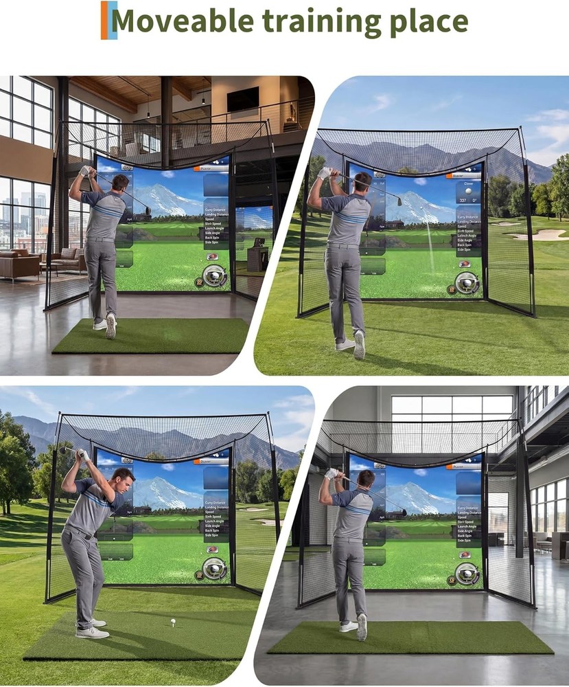 Golf Simulator Cage Net 10x8x5.7ft with Impact Screen, Enclosed Practice Net Set