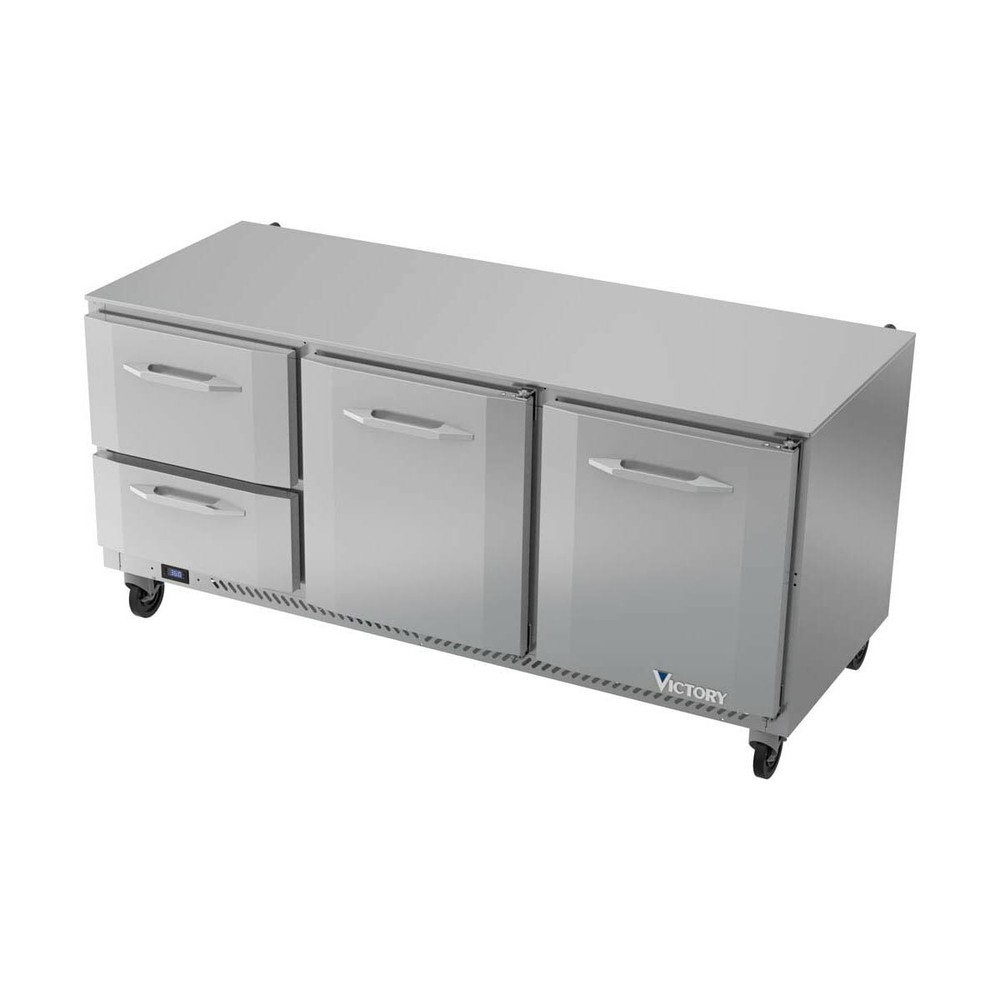 Victory VURD72HC-2 72" 3-Section Undercounter Refrigerator w/ 2 Solid Door, 2...