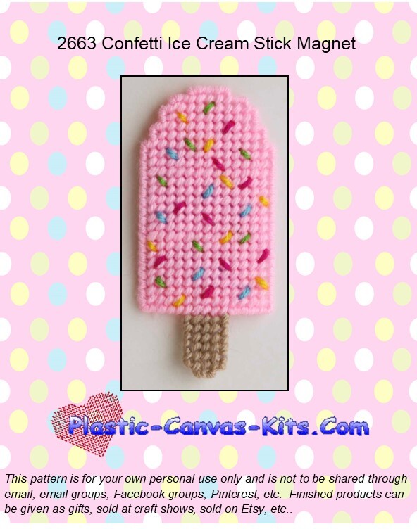 Confetti Ice Cream Stick Magnet - Plastic Canvas Pattern or Kit
