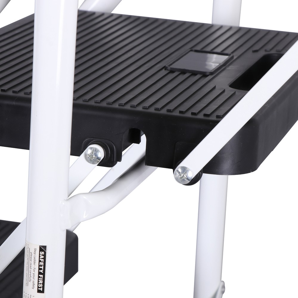 4 Step Ladder with Tool Platform Folding Step Stool with Anti-Slip Pedal White