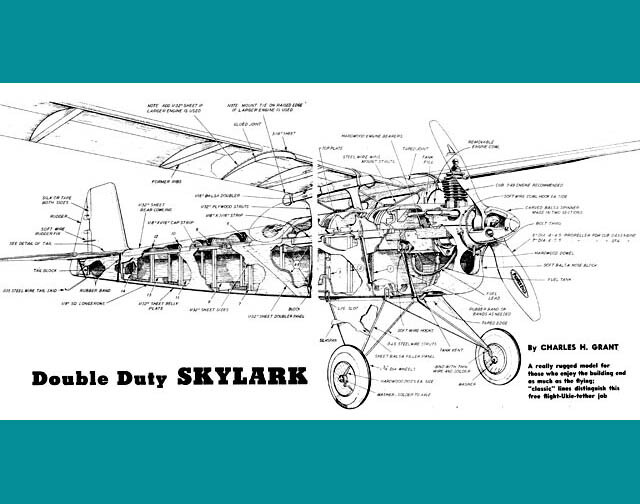 Model Airplane Plans (FF/UC): double-duty SKYLARK 32" Sport for ½A Engine