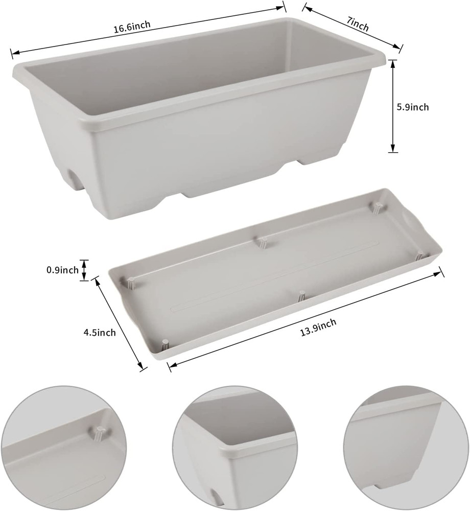 8Pcs Window Box Planter, 17 Inches Flower Window Boxes, Rectangle Planters Box w