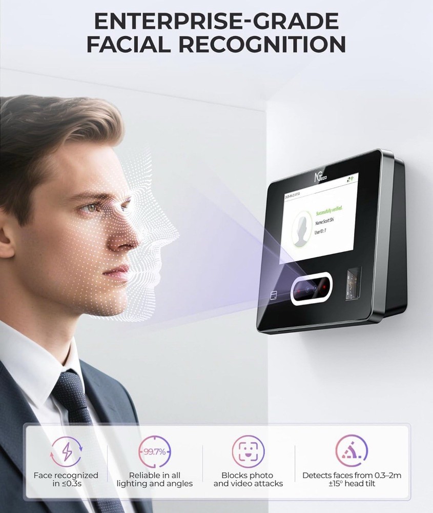 Time Clock Cloud-Based with Touch Screen Face/Fingerprint/Card/PIN