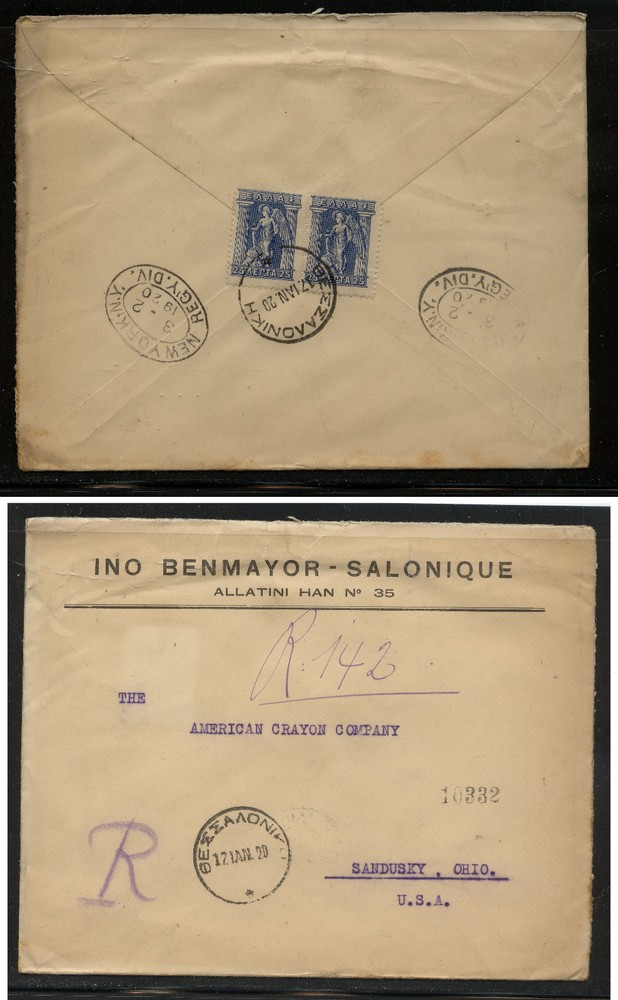 Greece  nice registered cover to US   1920            RS0621