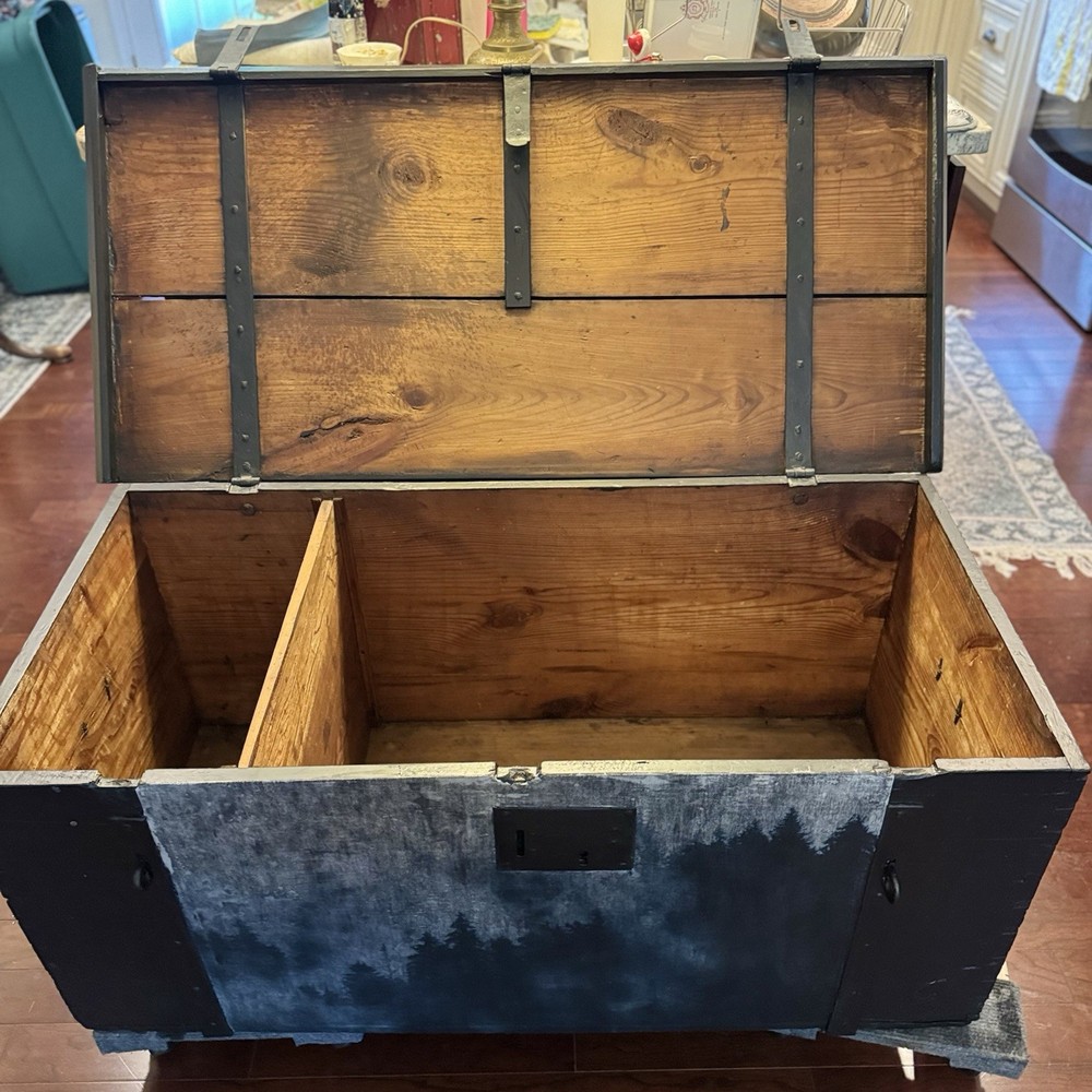 Vintage Large Handmade Solid Wood Large Chest Trunk Storage Black