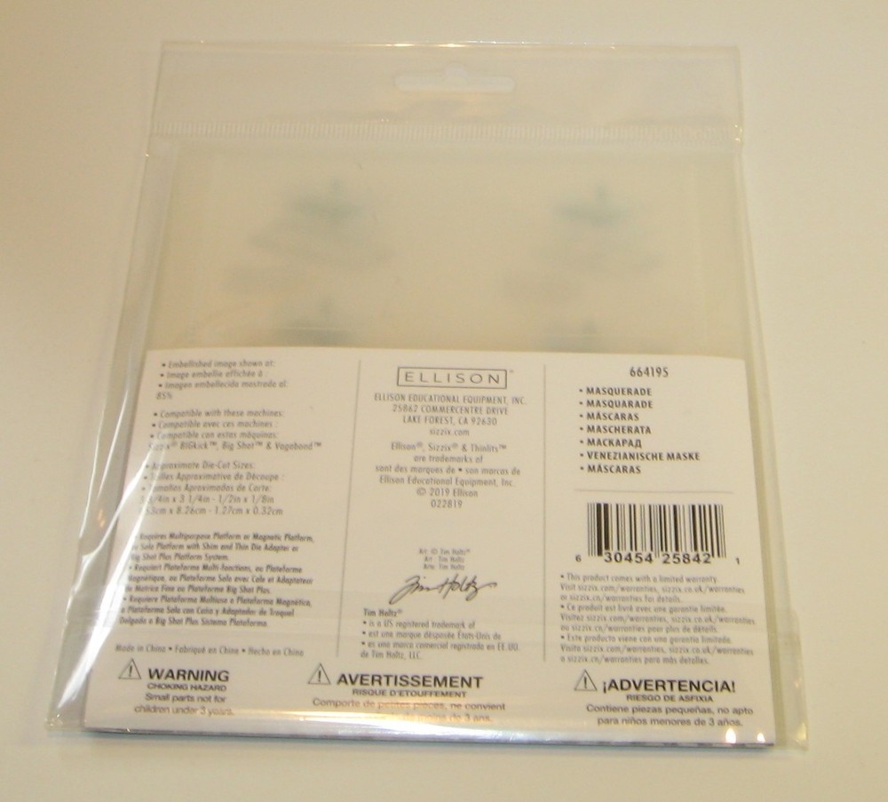 TIM HOLTZ SIZZIX 664195 THINLITS MASQUERADE DIE SET