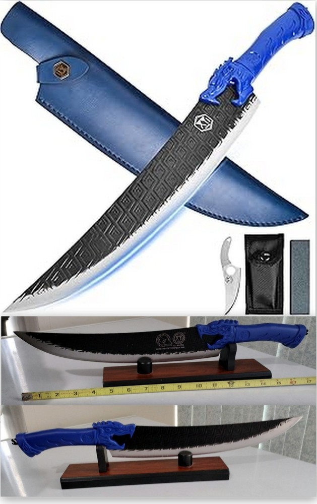 18" Blue Dragon Chef Fixed Blade & Sheath + Extras