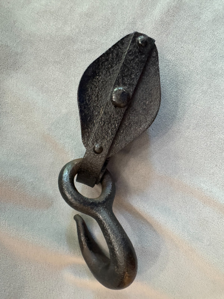 Vintage Cast Iron Double Sheave Pulley & Hook