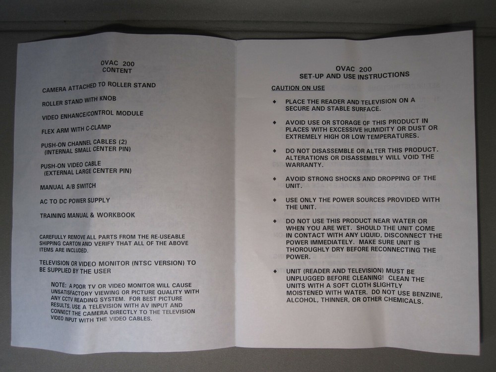 Ovac 200 Low Vision B/W Enhanced Reading System - Excellent Condition