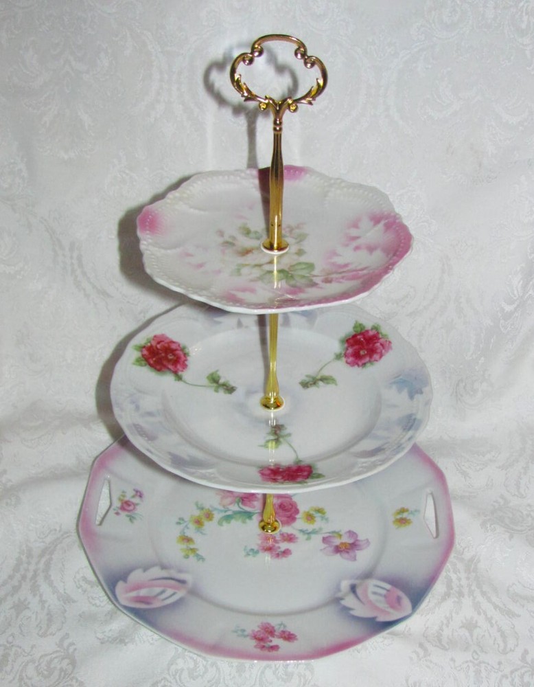 Custom Three Tier Tea Party Cake Stand Made With Antique Lusterware Plates